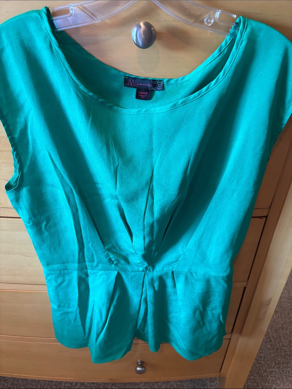 JW Collection Teal Pleated Peplum Blouse - Women's